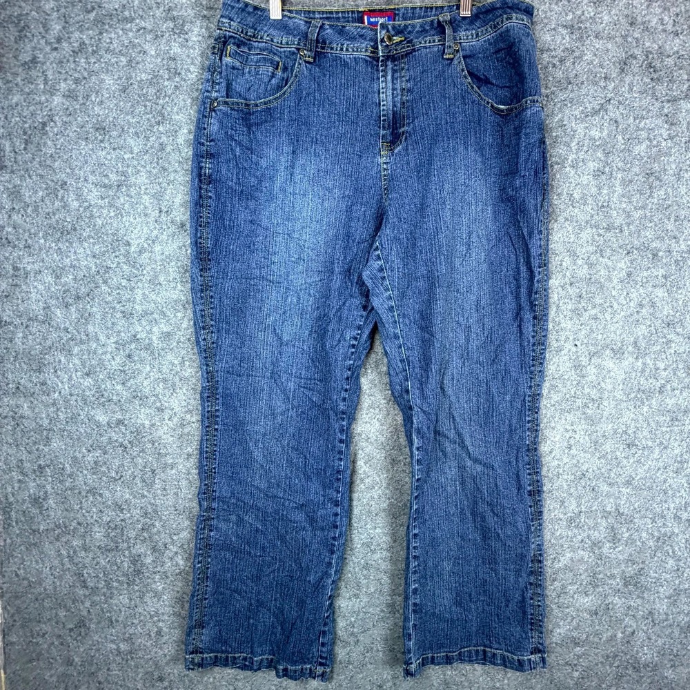 Westport‎ Jeans Womens 18W Blue Denim Cotton Embroidered Cropped Straight Leg